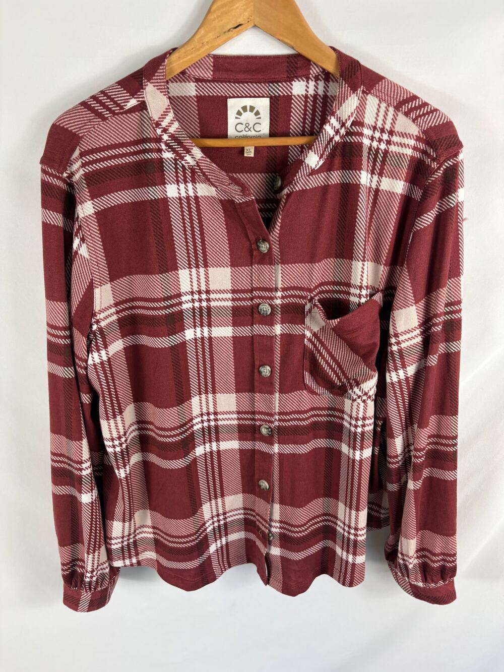 C&C California Plaid Button Up Blouse Size XL